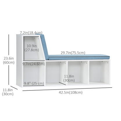 Multi-Purpose Bookshelf with 5 Cubes, 5-Cubby Bookcase with Cushioned Reading Nook and Storage Shelves, Blue