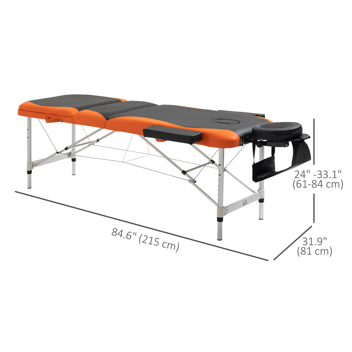 85" 3 Section Foldable Massage Table Professional Salon SPA Facial Couch Bed (Black/Orange)