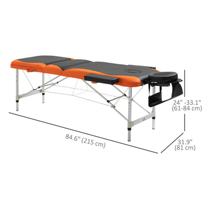 85" 3 Section Foldable Massage Table Professional Salon SPA Facial Couch Bed (Black/Orange)