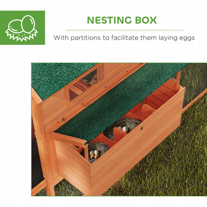 137" Wooden Chicken Coop with Chicken Run, Nesting Box, Orange