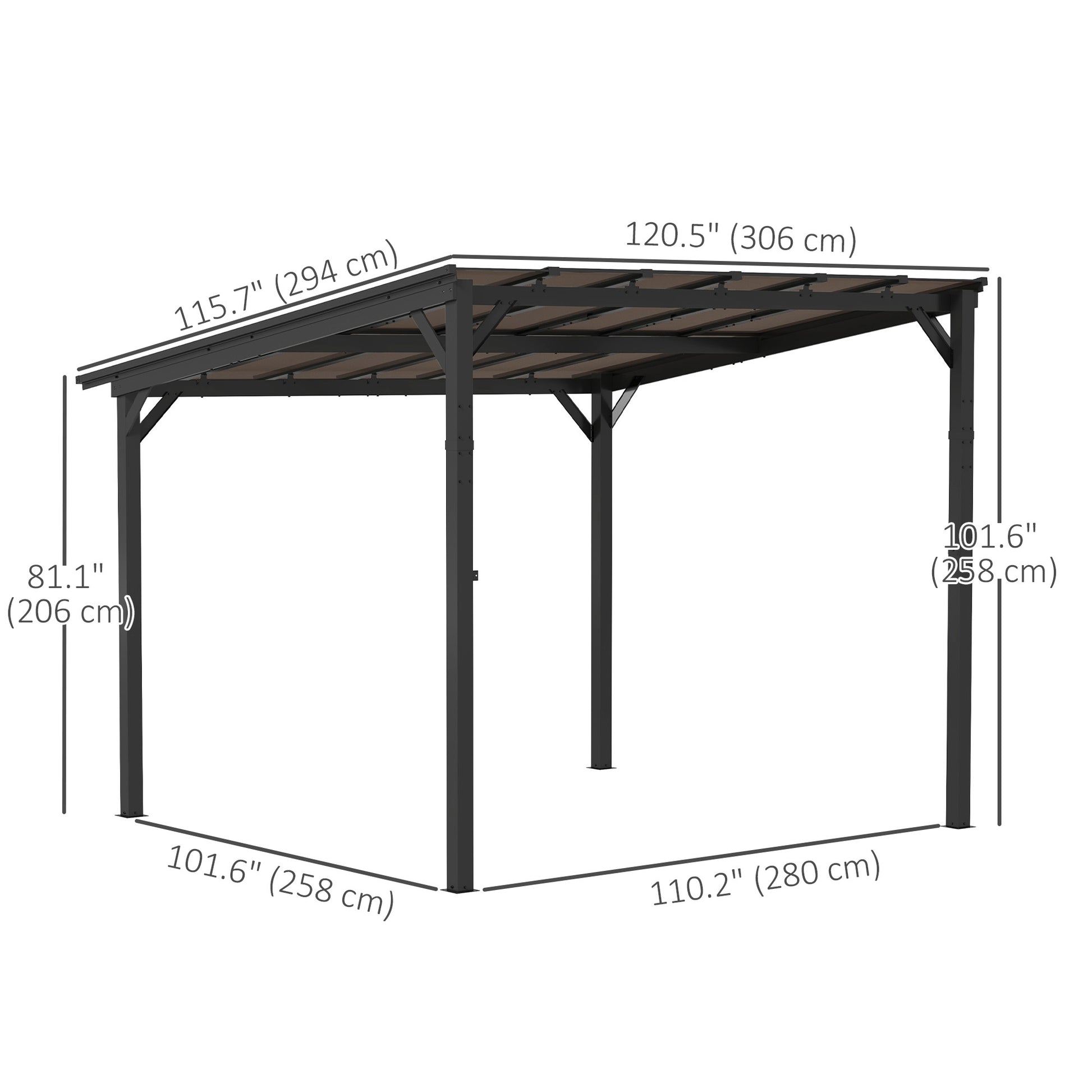 10' x 10' Hardtop Gazebo Wall-Mounted / Free Standing Outdoor Pergola with UPF 50+ & Waterproof Polycarbonate Roof