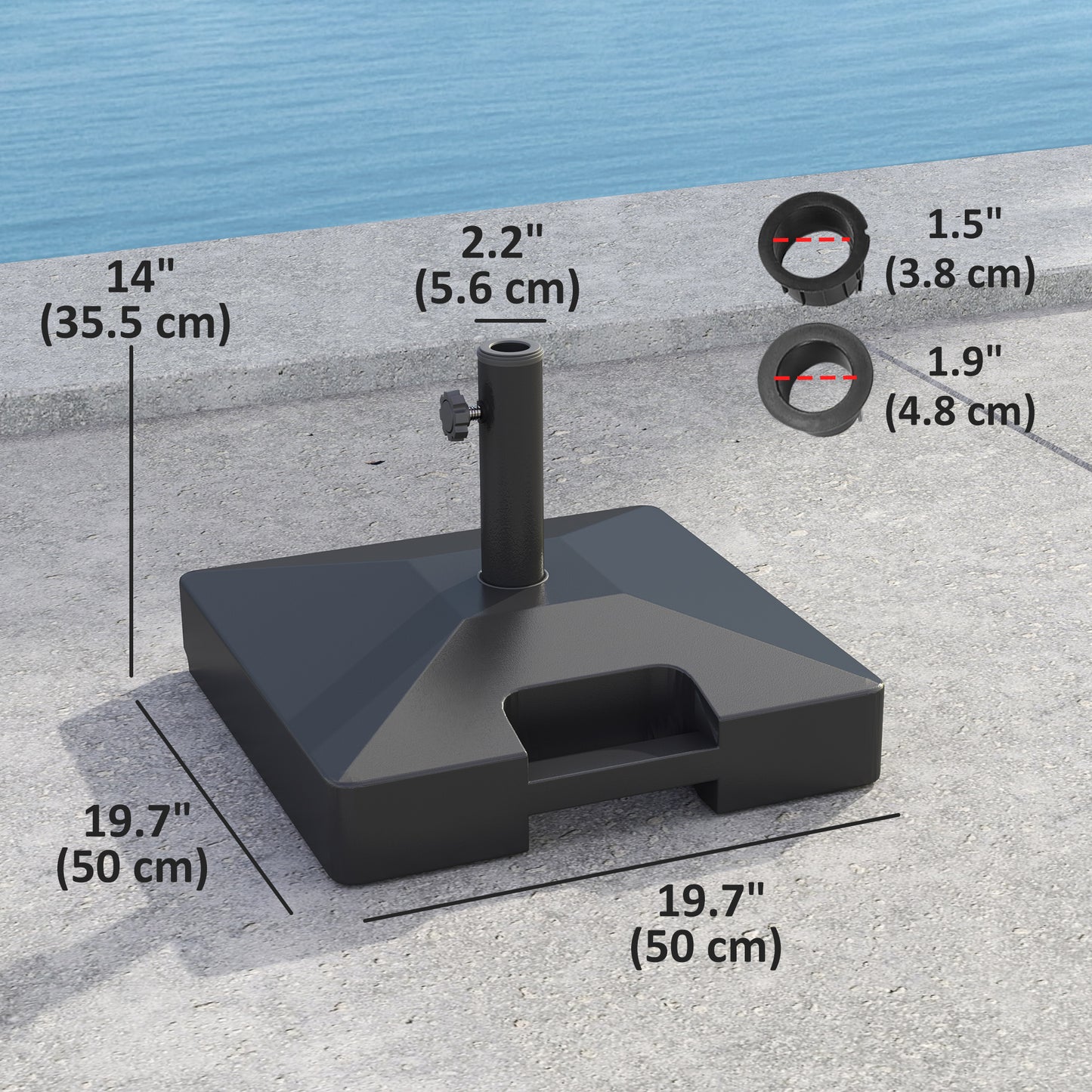 Plastic Square Patio Umbrella Base with Wheels Handle, Heavy Duty Outdoor Umbrella Stand Base, Filled Up to 73lb with St
