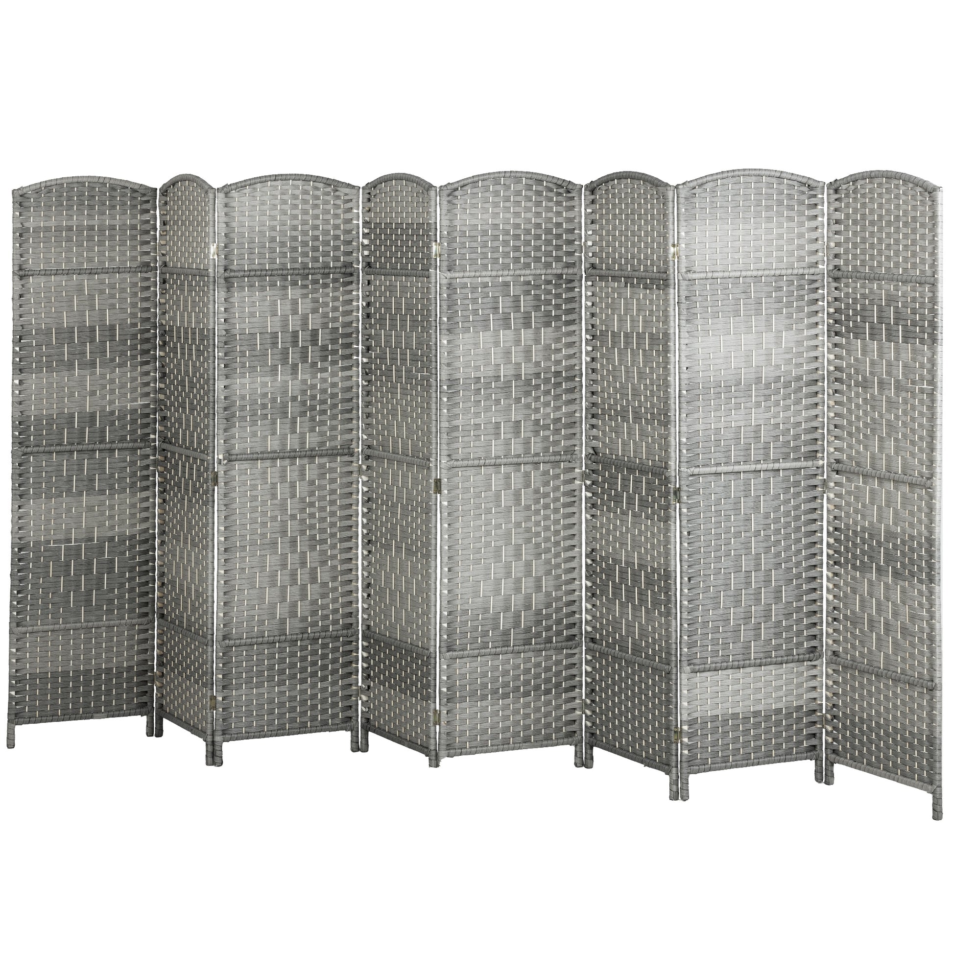 6 Ft Tall Folding Room Divider, 8 Panel Portable Privacy Screen, Hand-Woven Partition Wall Divider, Mixed Grey