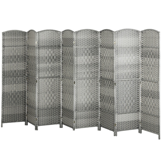 6 Ft Tall Folding Room Divider, 8 Panel Portable Privacy Screen, Hand-Woven Partition Wall Divider, Mixed Grey