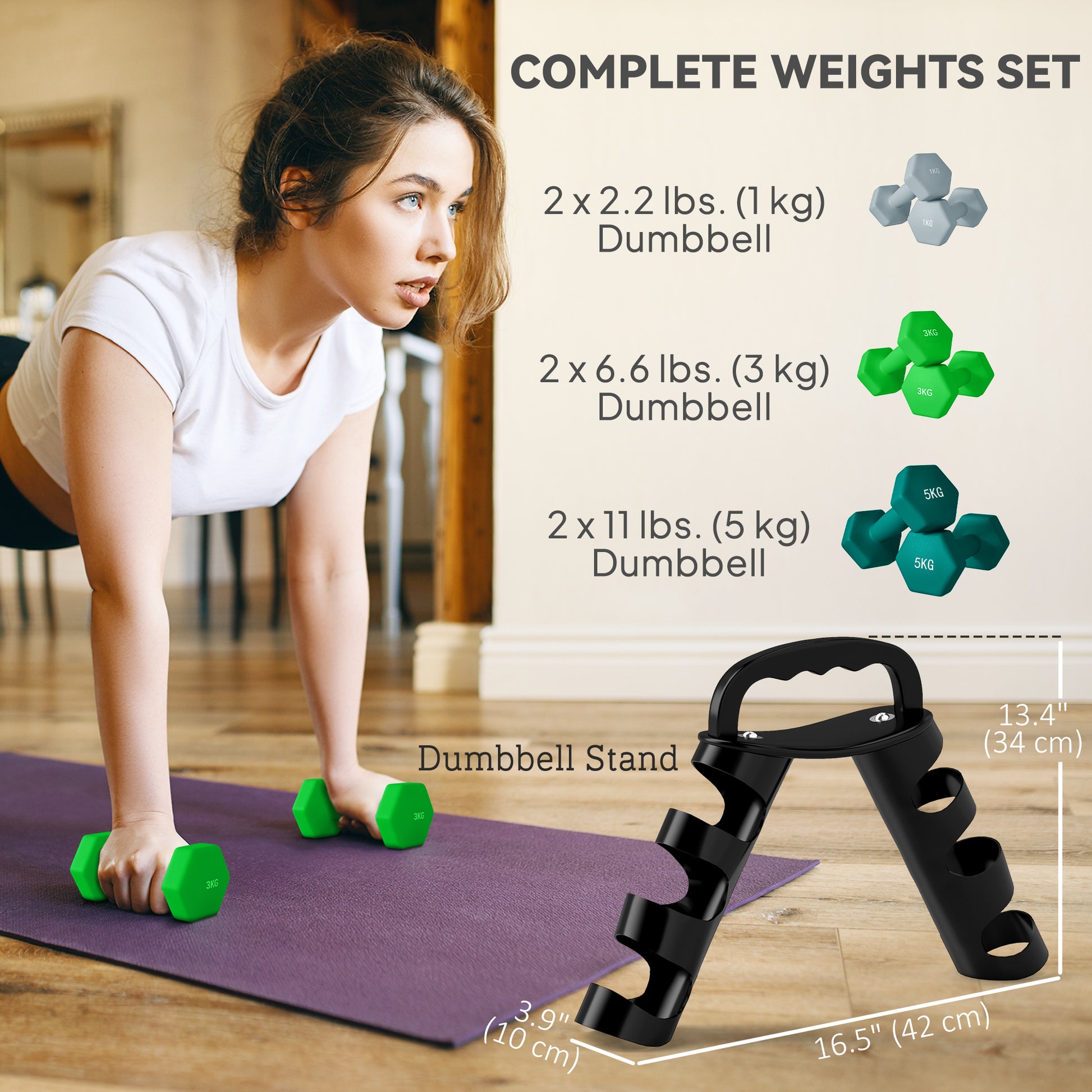 Soozier 40 LBS Hex Dumbbell Set with Vertical Rack, Adjustable Dumbbells, Hand Weights for Home Gym Strength Training, G