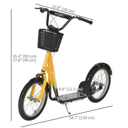 VarietyKart Kick Scooter with Adjustable Handlebar, Kids Scooter with 2 Brakes Basket Cupholder 16" Inflatable Rubber Ty