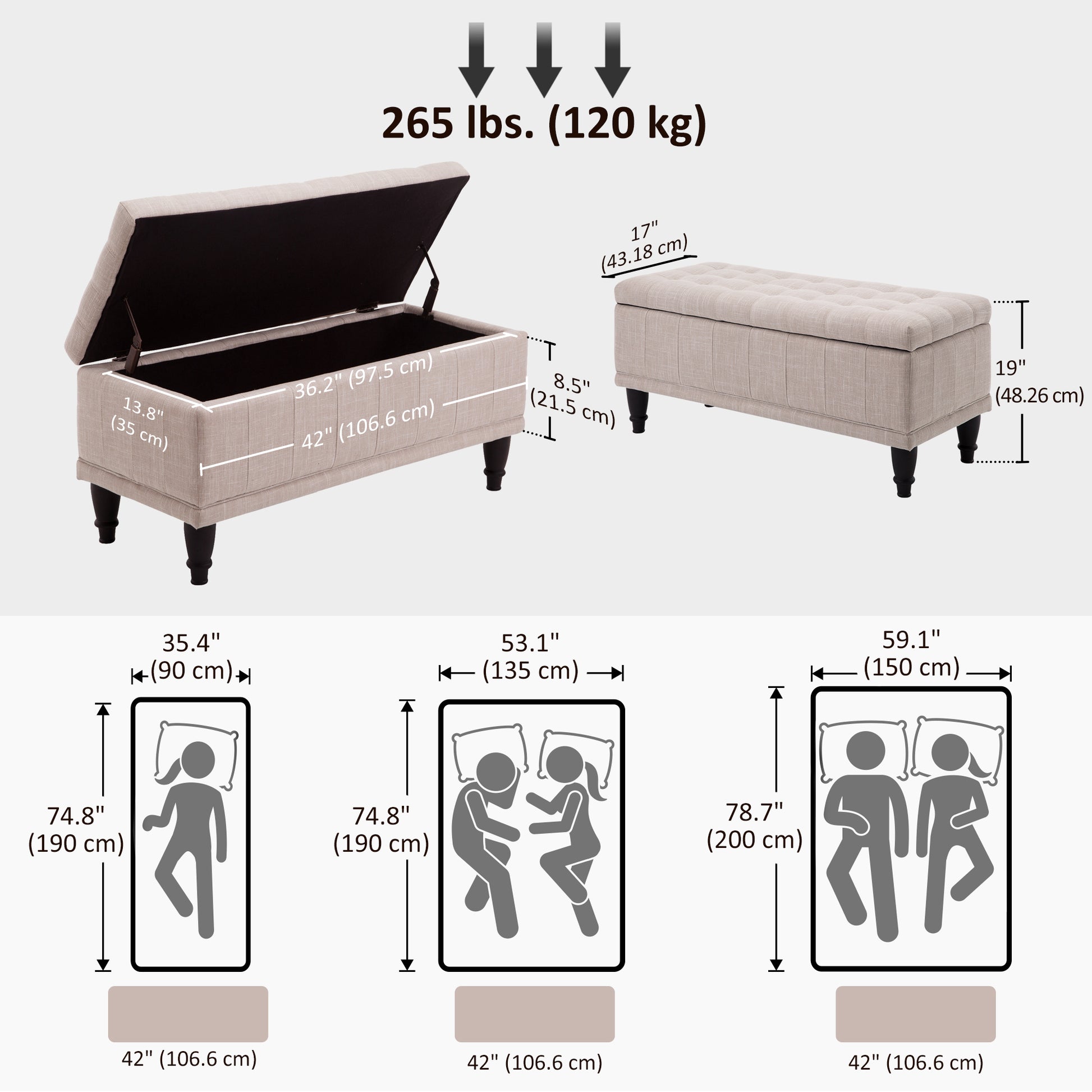 Storage Ottoman, Linen Fabric End of Bed Bench with Soft Close Lid, Button Tufted Storage Bench for Living Room, Entrywa