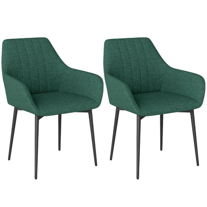 Dining Chairs Set of 2, Upholstered Linen Fabric Accent Chairs with Metal Legs, Dark Green