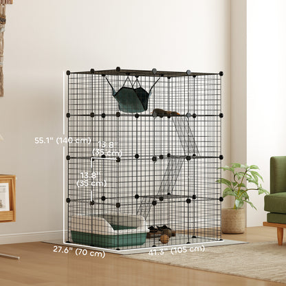 4-Tier DIY Large Cat Cage with Hammock, Platforms, Ramps, Accessories for 1-3 Cats, Indoor Use, Black