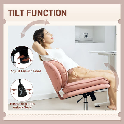 Criss Cross Chair, Armless Wide Office Chair with Leathaire Upholstery, Tilting, No Wheels, Pink