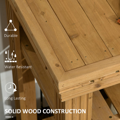 Outdoor Potting Bench Table with Faucet, Removable Sink, Hooks and Storage Shelves, Wood Work Bench Workstation for Gree