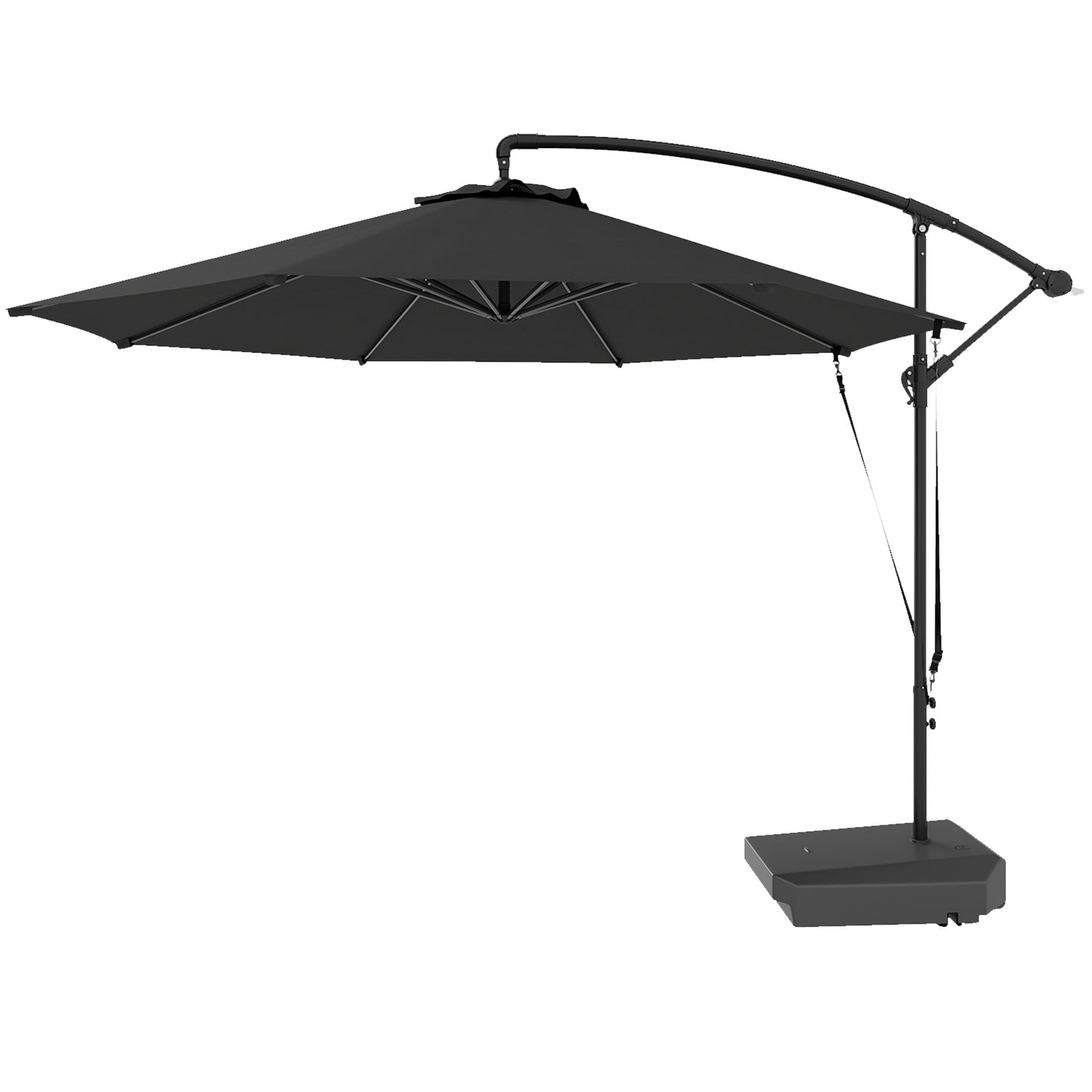 10FT Cantilever Umbrella with Fillable Base, Wind Strap and Cover, Offset Hanging Umbrella with Crank, UPF50+, Grey