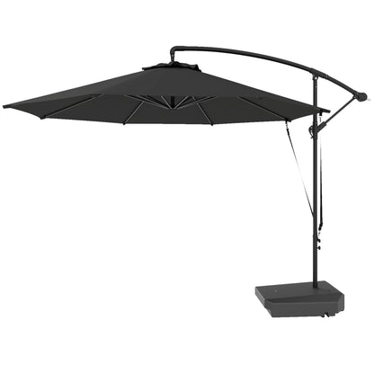 10FT Cantilever Umbrella with Fillable Base, Wind Strap and Cover, Offset Hanging Umbrella with Crank, UPF50+, Grey