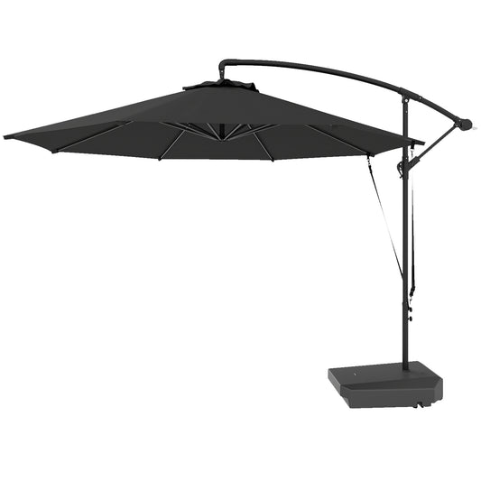 10FT Cantilever Umbrella with Fillable Base, Wind Strap and Cover, Offset Hanging Umbrella with Crank, UPF50+, Grey