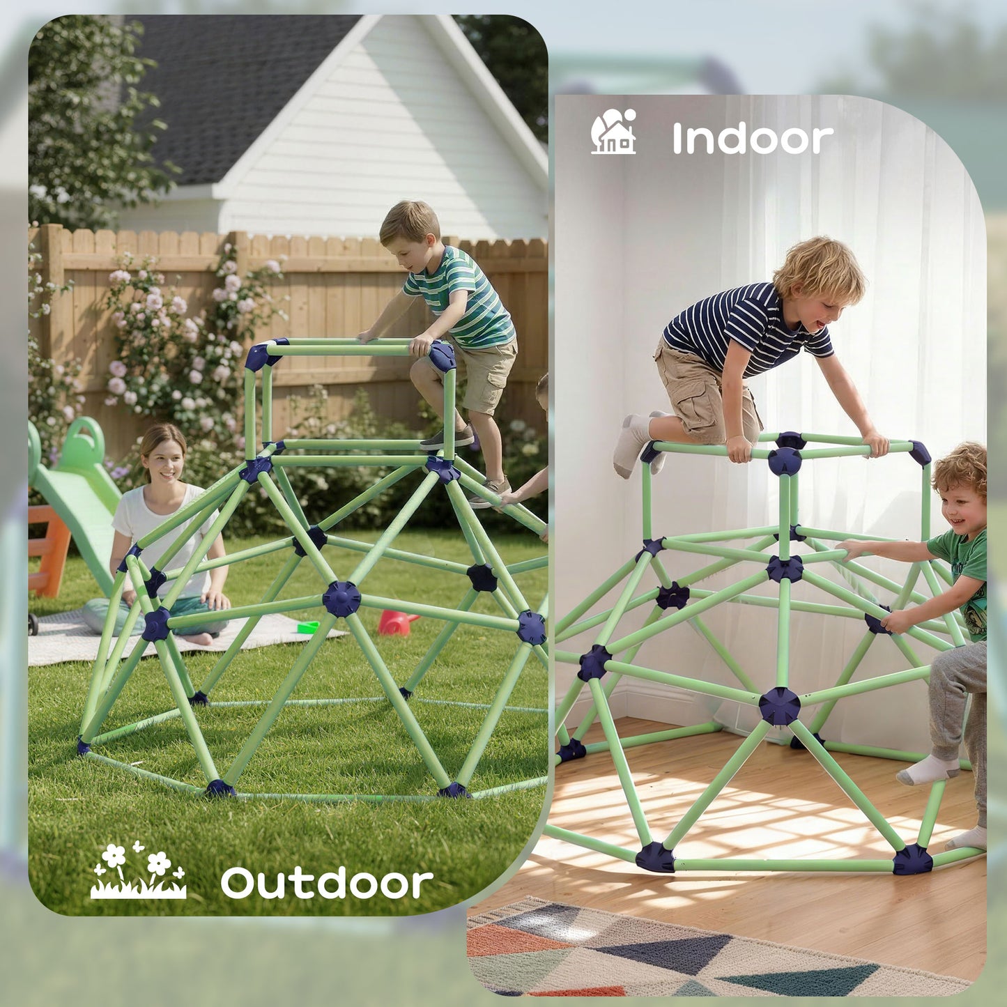 Qaba Climbing Dome, 6FT Geometric Dome Climber, Indoor Outdoor Jungle Gym Playground for Kids 3-8 Boys Girls, Green