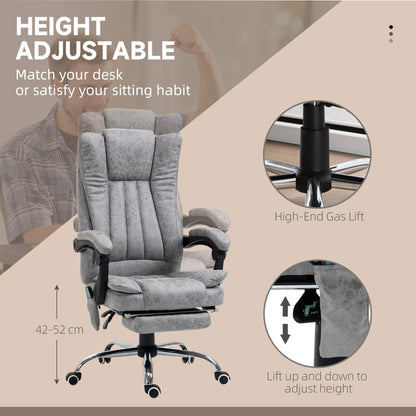 Office Chair 6-point Vibration Massage Chair Micro Fiber Recliner with Retractable Footrest Grey