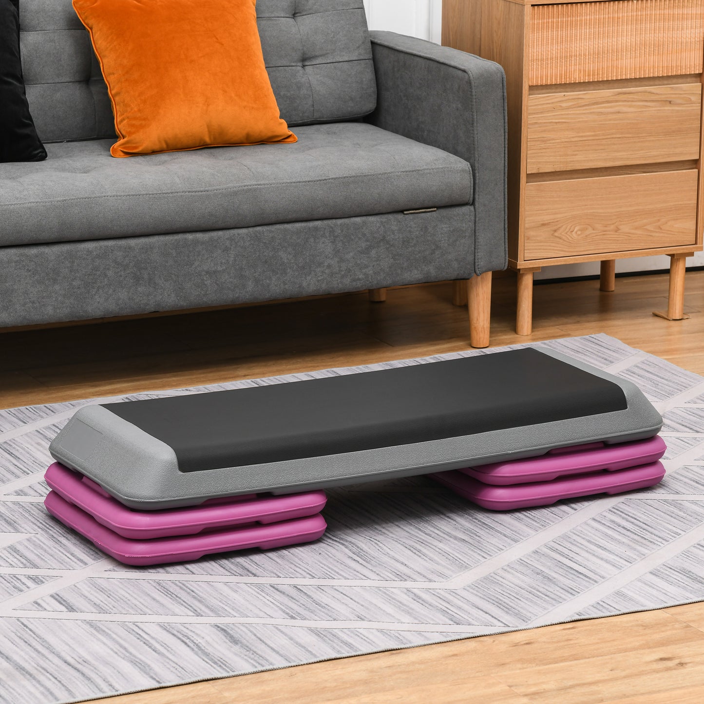 Soozier 43" Adjustable Aerobic Platform Stepper 3 Level with Risers 4” 6” 8” Cardio Fitness Trainer Workout Step Home Gy
