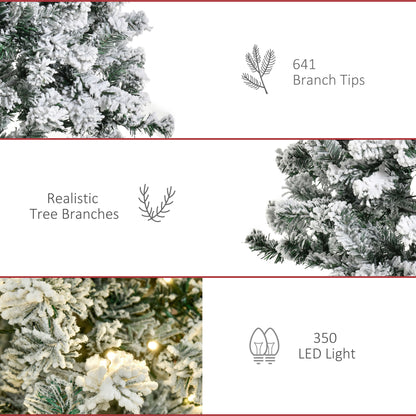 7.5 Feet Christmas Tree Prelit Artificial Snow Flocked with Warm White LED Light, Holiday Home Xmas Decoration, Green Wh