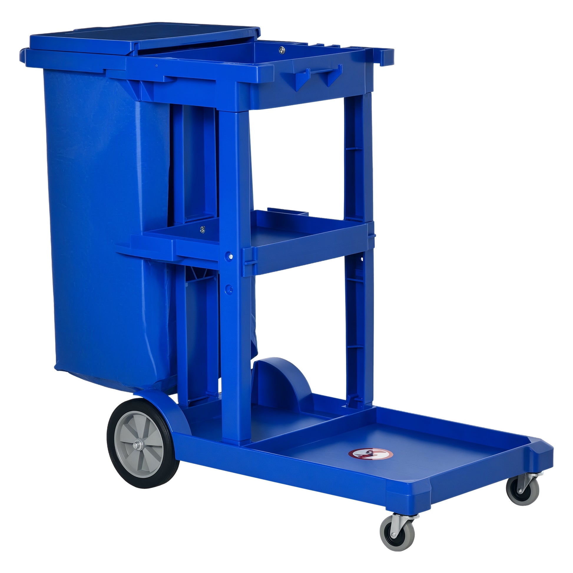 Commercial Janitorial Cart with 3 Tier Shelves, Professional Cleaning Cart with Rubbish Bag with Lid and Mop Mount for H