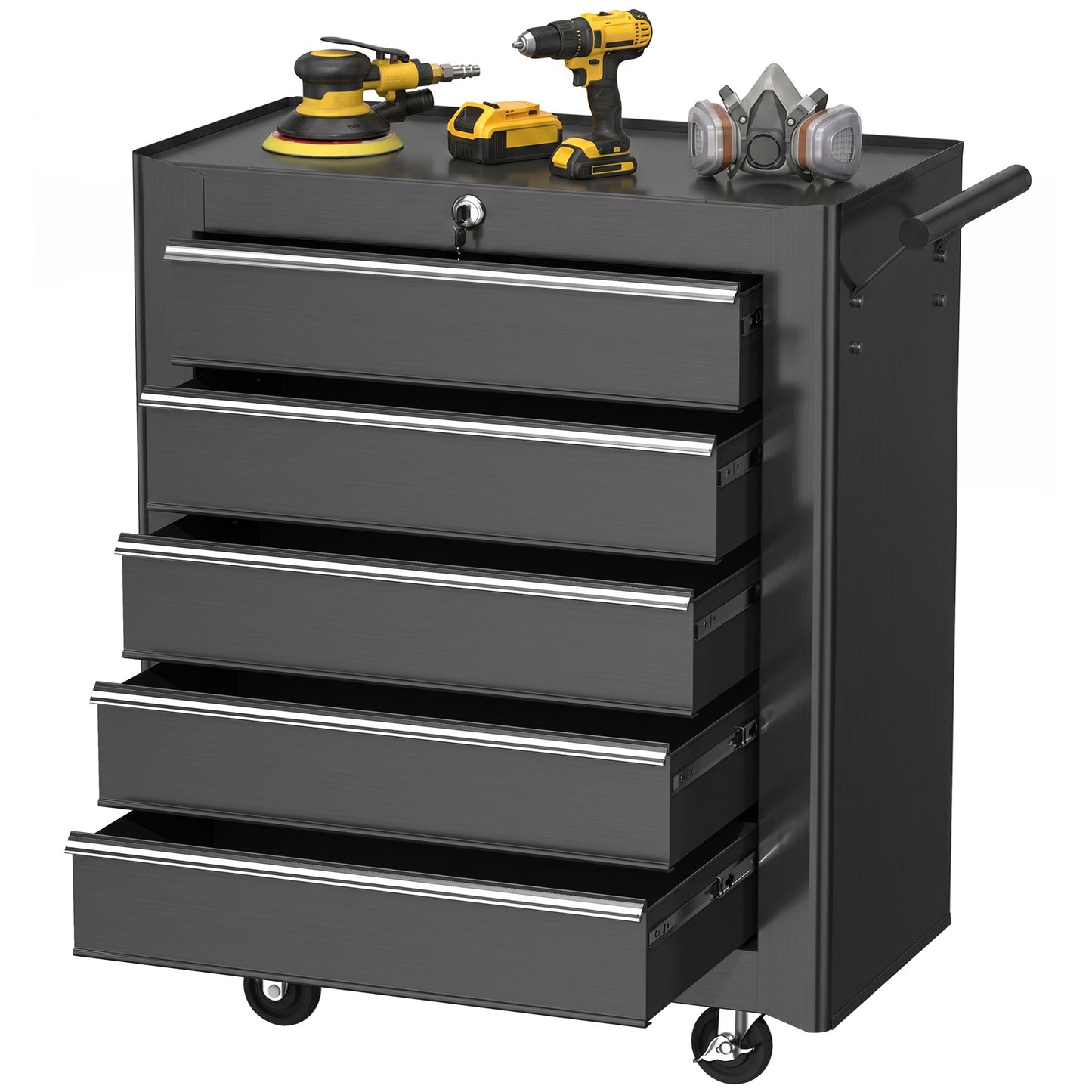 Rolling Tool Chest, 5-Drawer Lockable Tool Cabinet with 4 Wheels, Handle, Toolbox Storage Organizer for Garage, Workshop