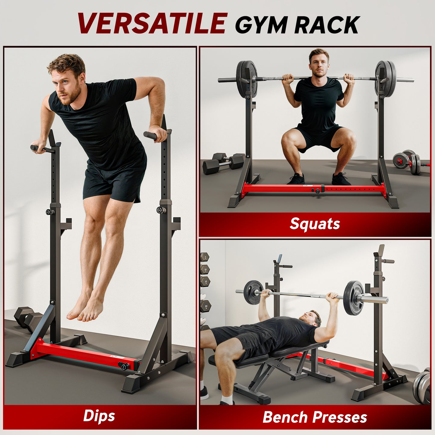 Soozier Squat Rack, Power Rack with Adjustable Height & Width, Strength Training Equipment with Barbell Storage Racks & 
