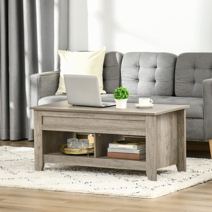 Lift Top Coffee Table with Hidden Storage Compartment and Open Shelves, Lift Tabletop Pop-Up Center Table for Living Roo