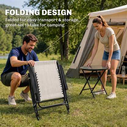 3pc Patio Rocking Chair Set, Folding Outdoor Rocking Chairs and Table Bistro Set w/ Breathable Mesh Seat & Backrest, Hea