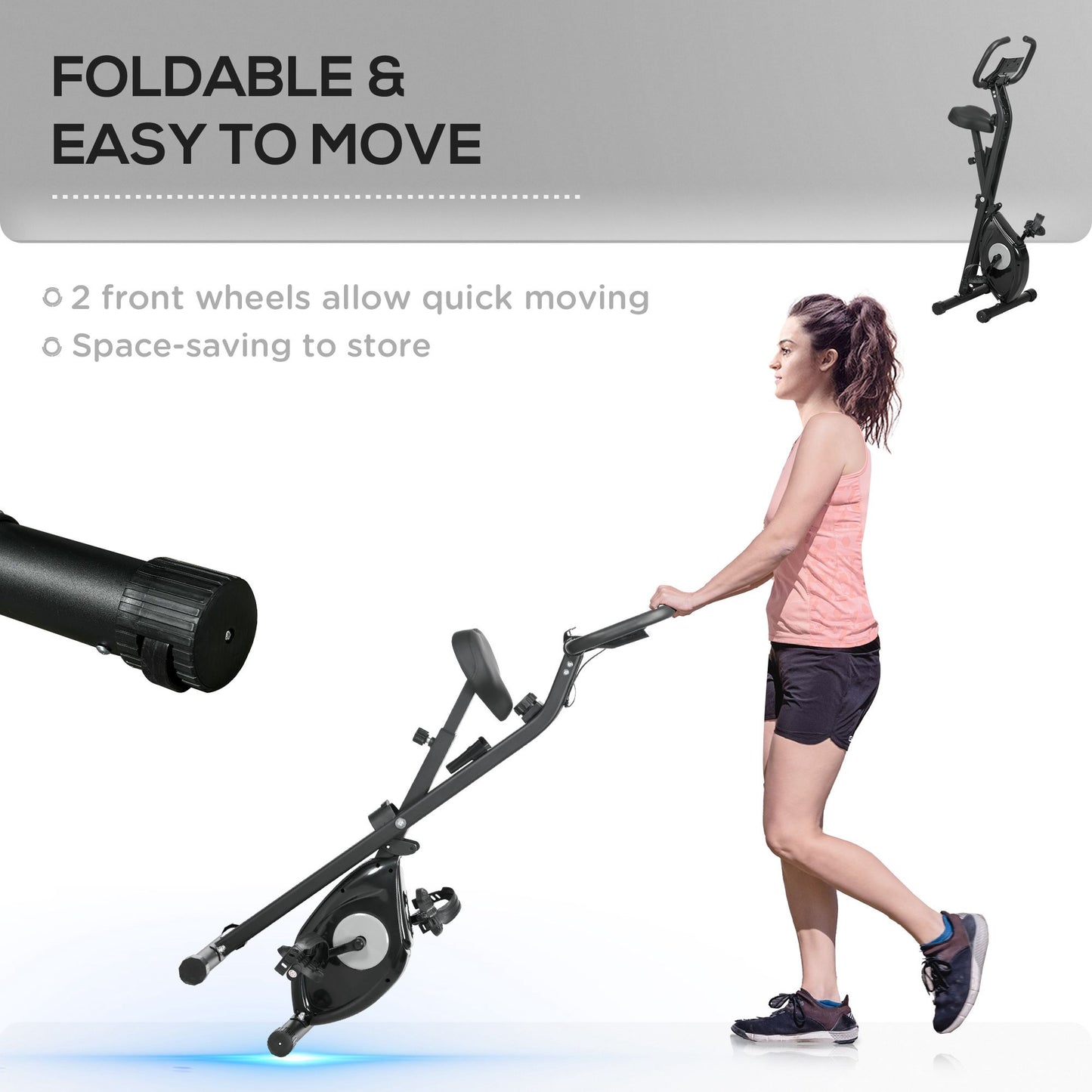 Soozier Foldable Exercise Bike Indoor Stationary Bike w/ 8-Level Magnetic Resistance LCD Screen Phone Holder for Home Gy