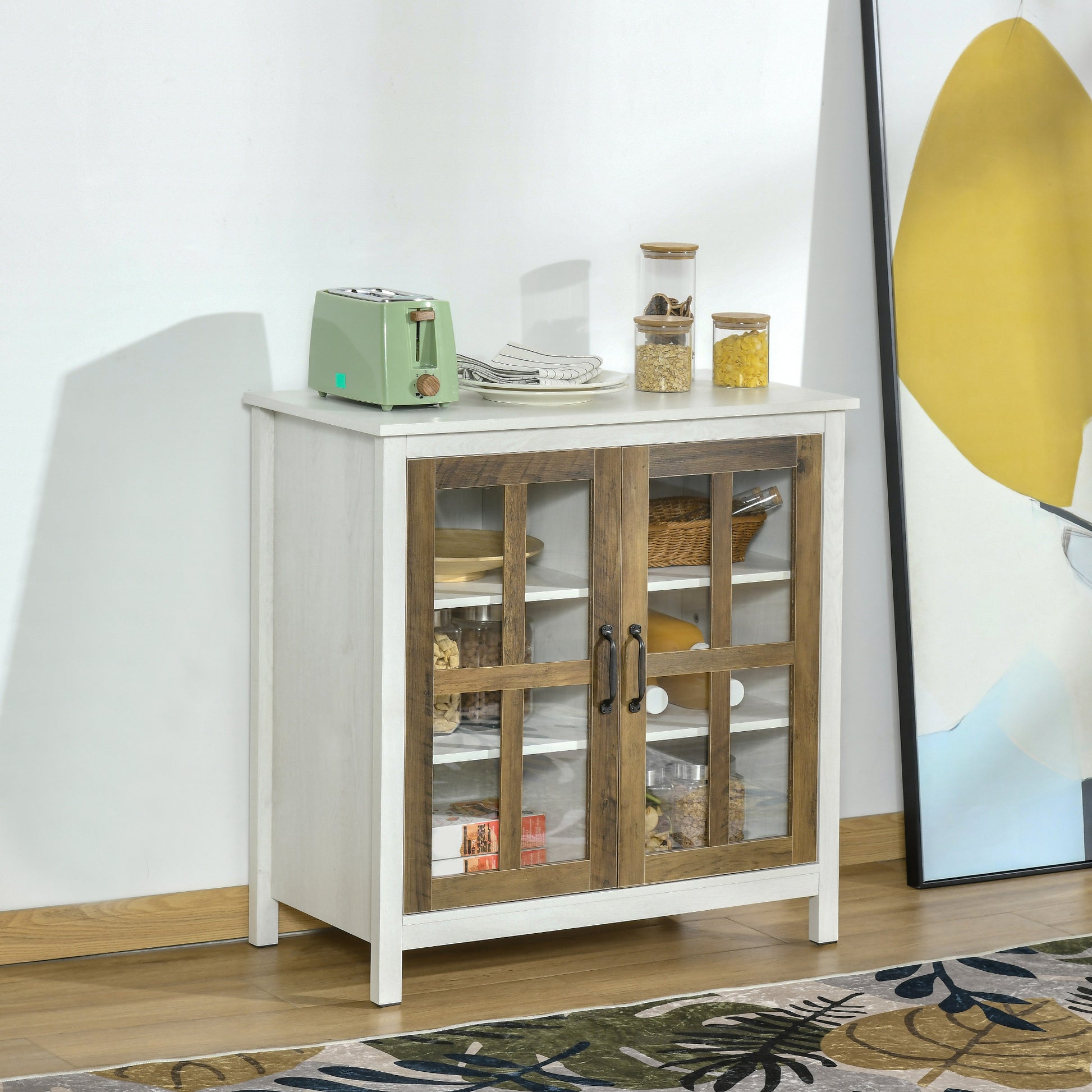 Kitchen Sideboard, Glass Door Buffet Cabinet, Accent Storage Cabinet with 2 Glass Doors and Adjustable Shelf for Dining 