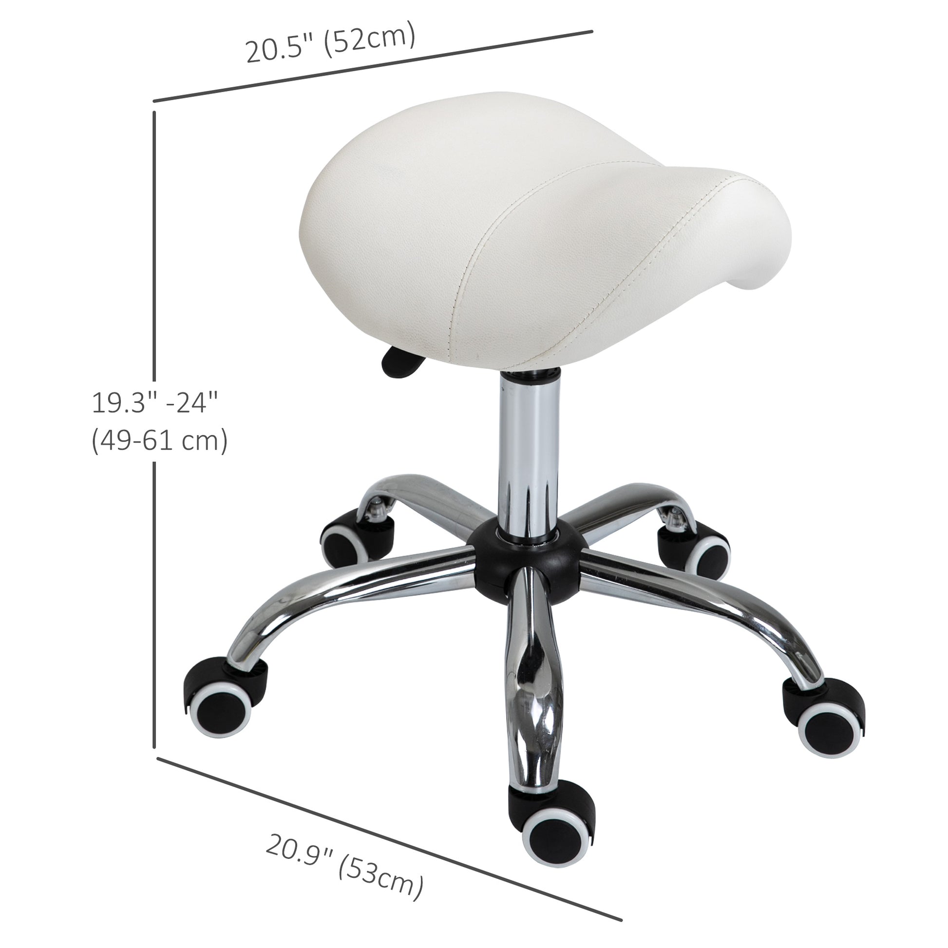 Ergonomic Saddle Stool with Wheels, Adjustable PU Leather Saddle Chair, 360° Swivel, No Back Pain, Healthy Posture, Salo