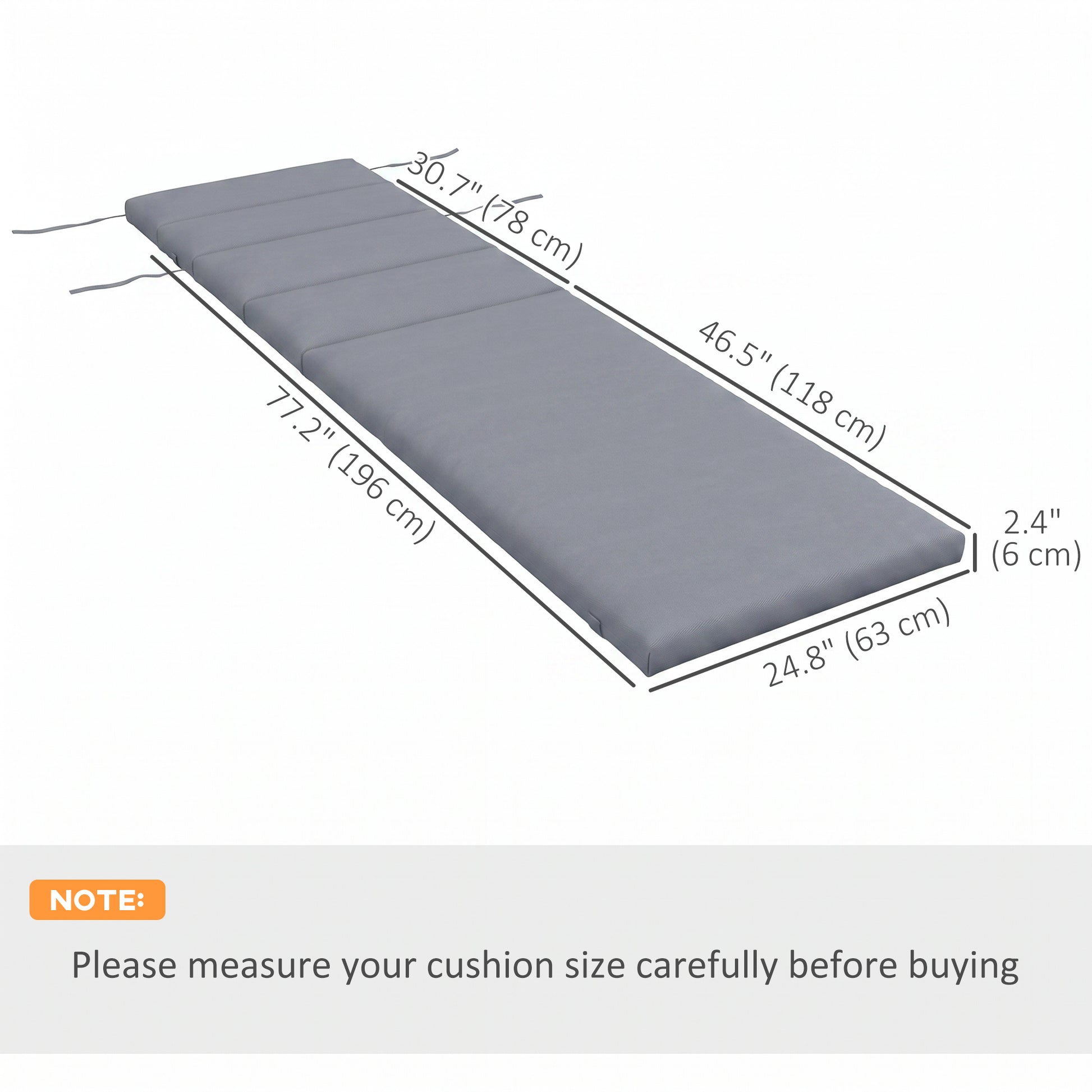 Patio Chaise Lounge Chair Cushion Replacement Sun Lounger Pads with Headrest and Ties, Dark Grey