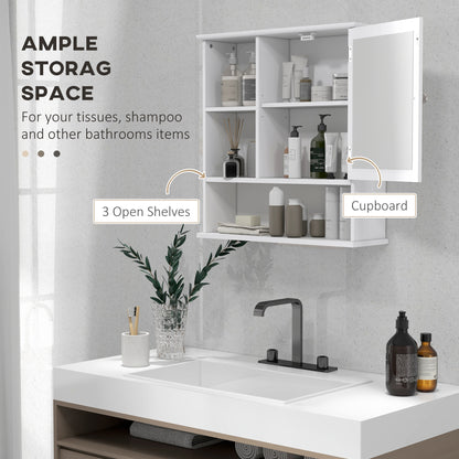 Wall-Mounted Medicine Cabinet, Bathroom Mirror Cabinet with Doors and Storage Shelves, White