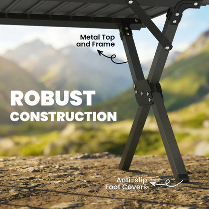 4ft Folding Camping Table, Waterproof Picnic Table with Roll Up Top, Carry Bag and Metal Frame, Black