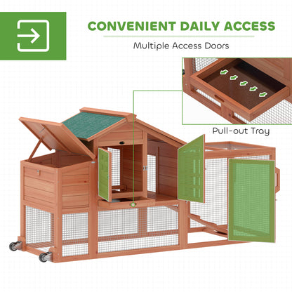 Chicken Coop with Run Mobile Wooden Hen House with Nesting Box Pull-out Tray for 1-2 Chickens Orange