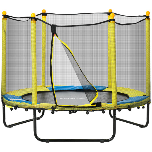 Qaba 4.6FT Trampoline for Kids with Enclosure Net for Ages 3-6, Indoor Outdoor Use, Yellow