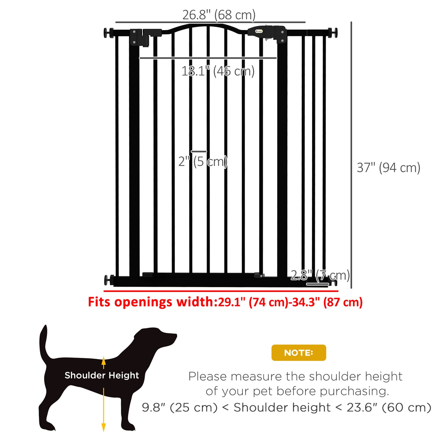 Extra Tall Dog Gate with Door, Pressure Fit, Auto Close, Double Locking for Doorways Hallways Stairs, 29"-34", Black