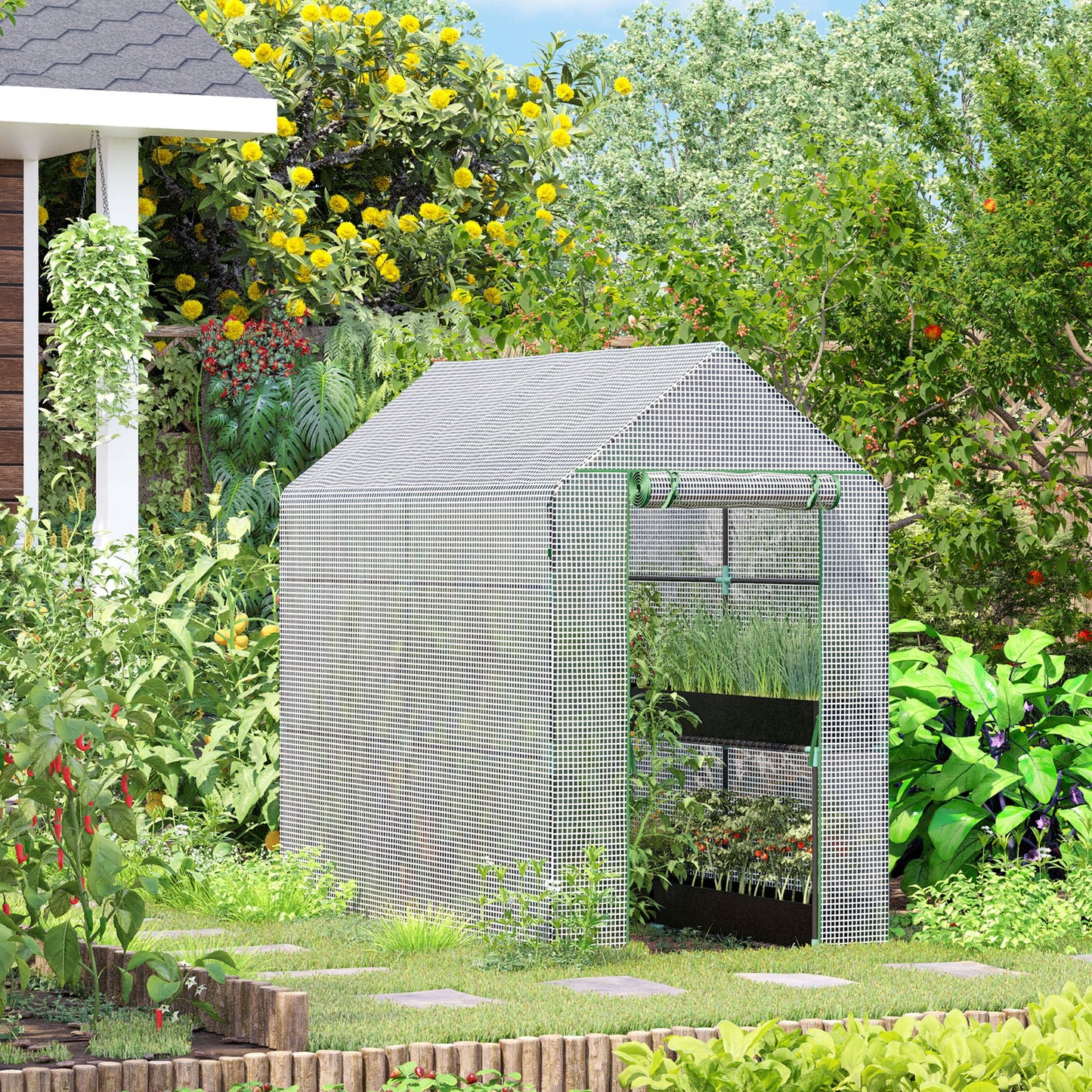 73" x 47" x 75" Walk-in Greenhouse Outdoor Portable Plant Flower Growth Warm House Garden Tunnel Shed with Roll-up Door 