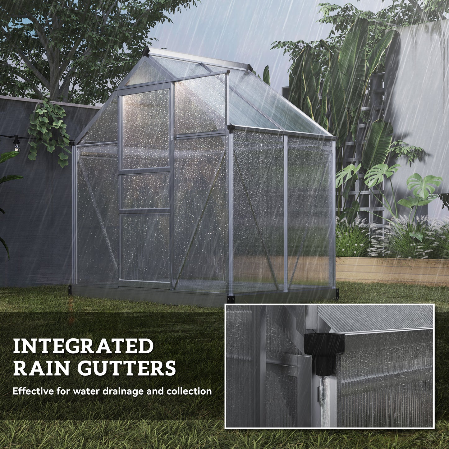 6' x 4' x 6.6' Polycarbonate Greenhouse, Walk-In Green House Kit Garden, Plants Grow, Galvanized Sheet Aluminum Frame wi