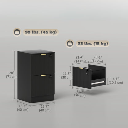 Lockable Filing Cabinet with 2 Fluted Drawers, File Cabinet with Adjustable Hanging Rails for A4 Letter Files, Black
