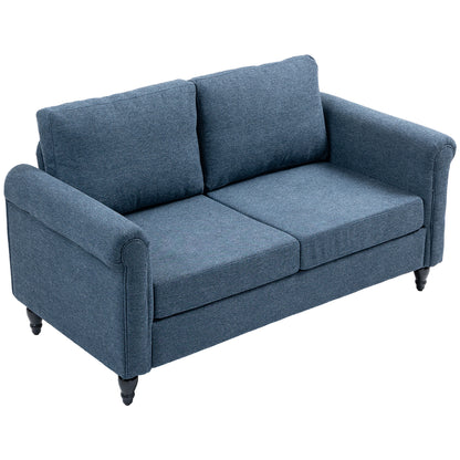 Vintage Loveseat, Upholstered Love Seat Furniture, Fabric 2 Seater Sofa with Rolled Arms, Rubber Wood Legs, Dark Blue