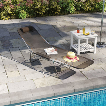 Outdoor Lounge Chair, Portable Adjustable Reclining Seat Folding Chaise Lounge Patio Camping Beach Tanning Chair Bed wit