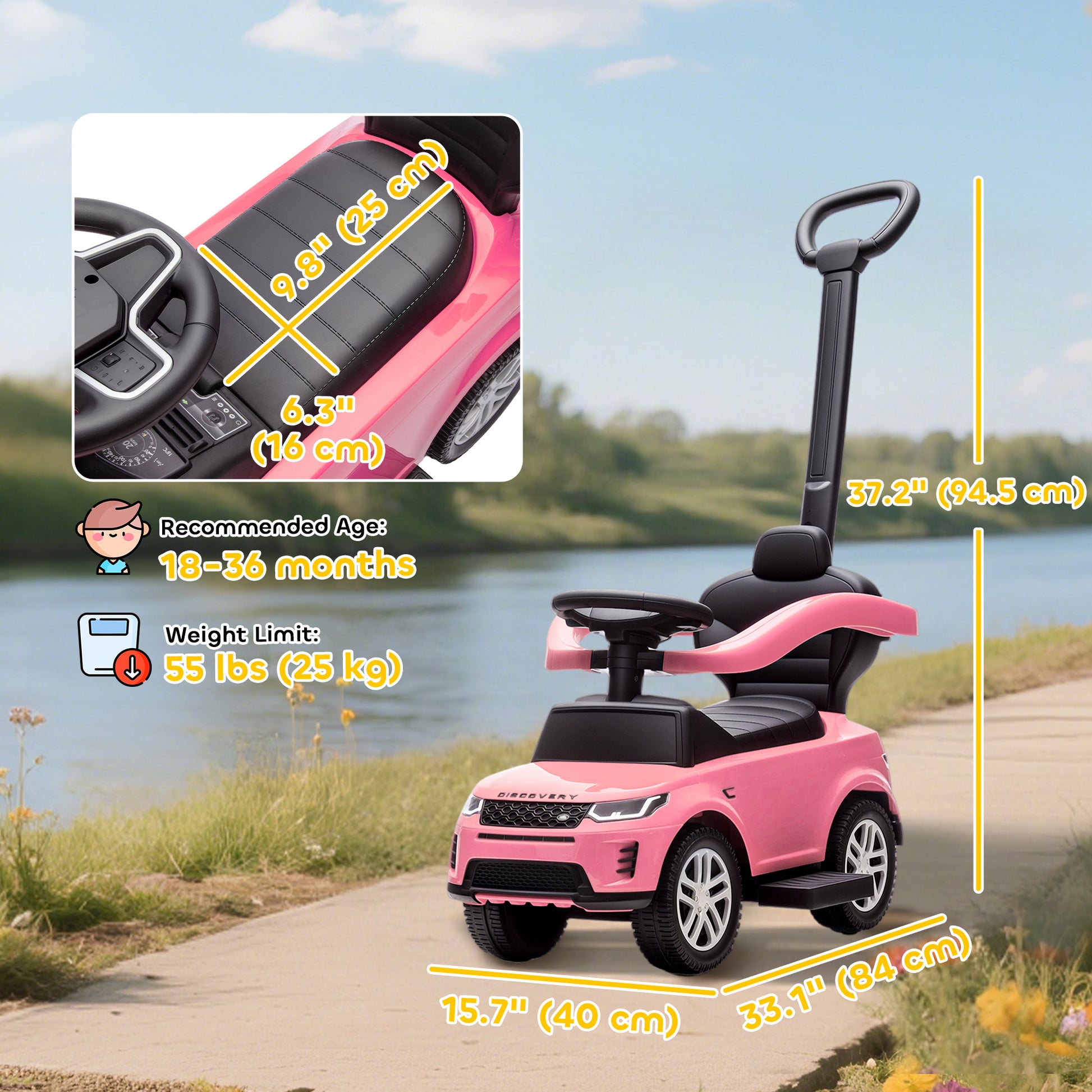 Qaba Land Rover Discovery Licensed 2-in-1 Ride On Push Car with Removable Parent Handle, Under-Seat Storage, Pink