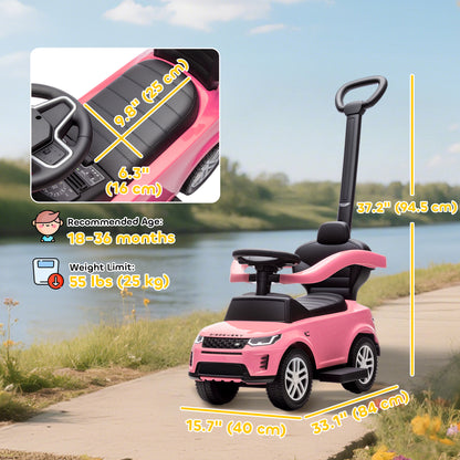 Qaba Land Rover Discovery Licensed 2-in-1 Ride On Push Car with Removable Parent Handle, Under-Seat Storage, Pink