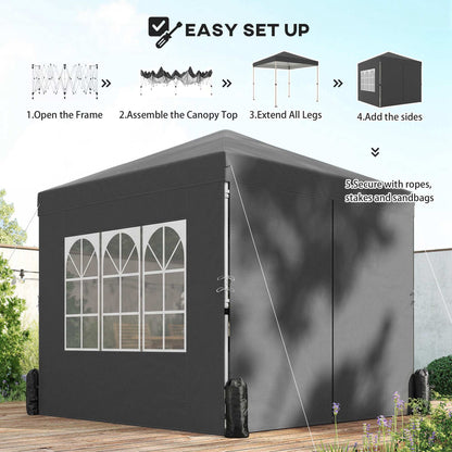 8.2 x 8.2 ft Pop Up Canopy Tent with 4 Sidewalls, UPF 50+ Outdoor Instant Canopy with Carry Bag, Dark Grey