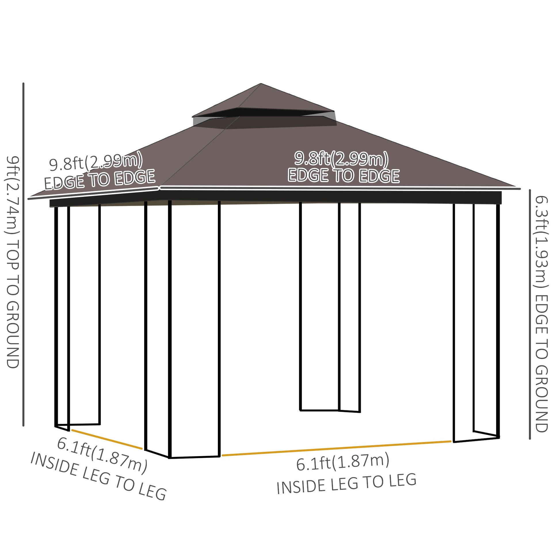 10'x10' Soft-top Patio Gazebo with Double Tier Roof, Mesh Curtains, Display Shelves, Top Hooks, Coffee