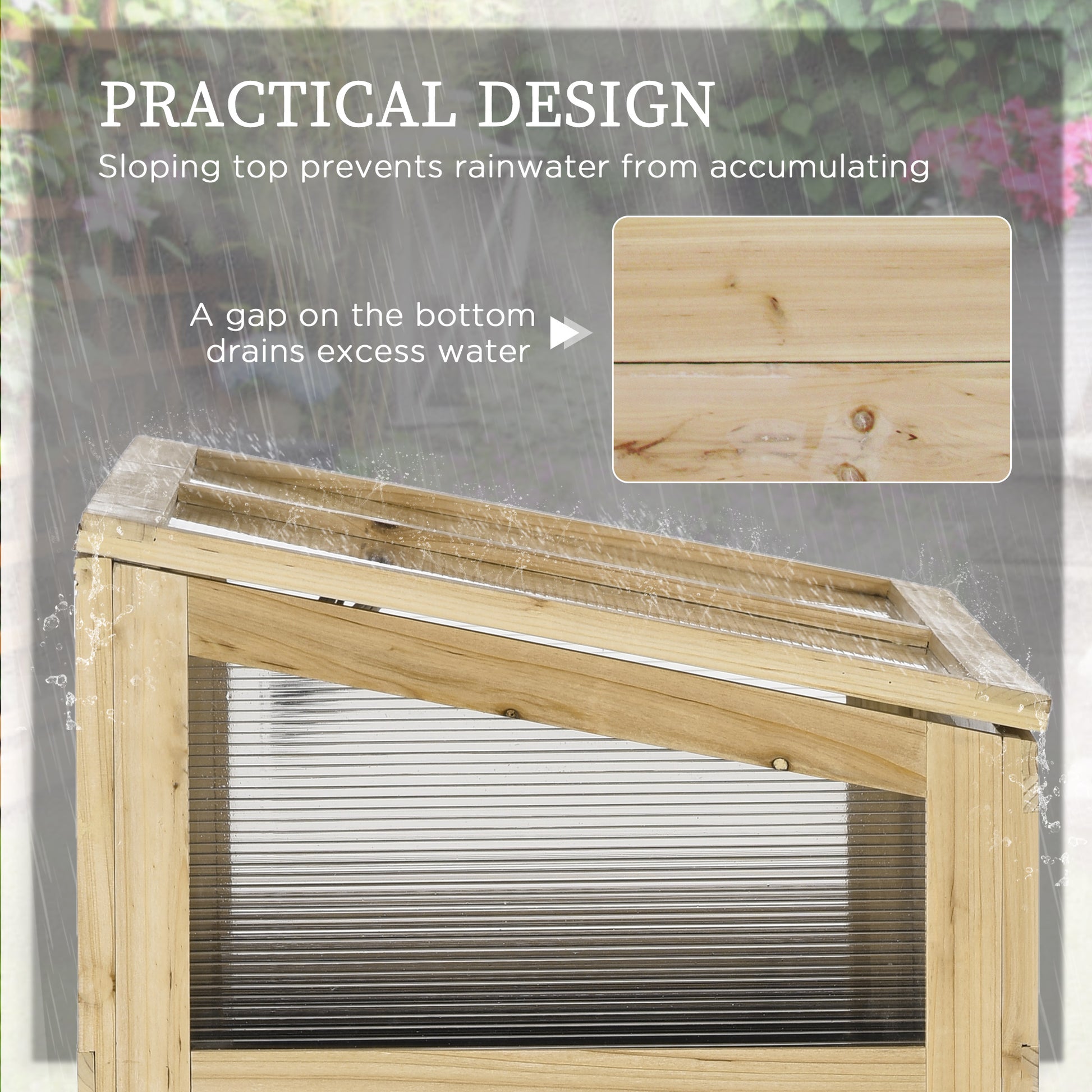Raised Garden Bed, Outdoor Wooden & PVC Elevated Planter Box with Cold Frame Greenhouse and Storage Shelf, Natural