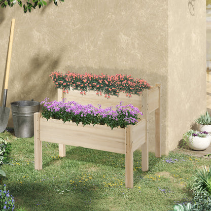 34"x34"x28" 2-Tier Raised Garden Bed Wooden Planter Box for Backyard, Patio to Grow Vegetables, Herbs, and Flowers