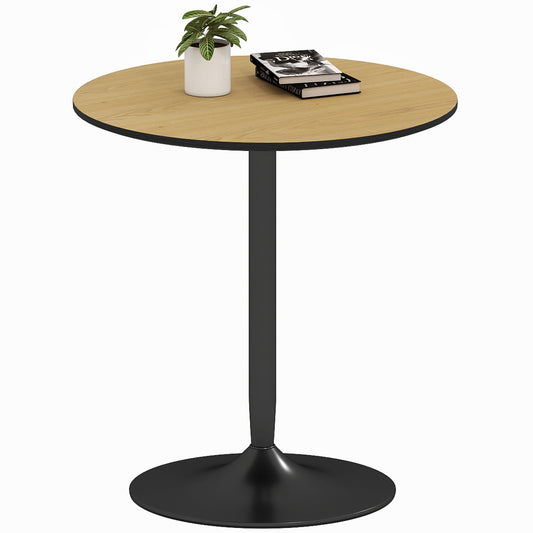 27.6" Round Kitchen Table for 2, Modern Small Dining Table with Wood Veneer, Steel Base for Dining Room, Natural