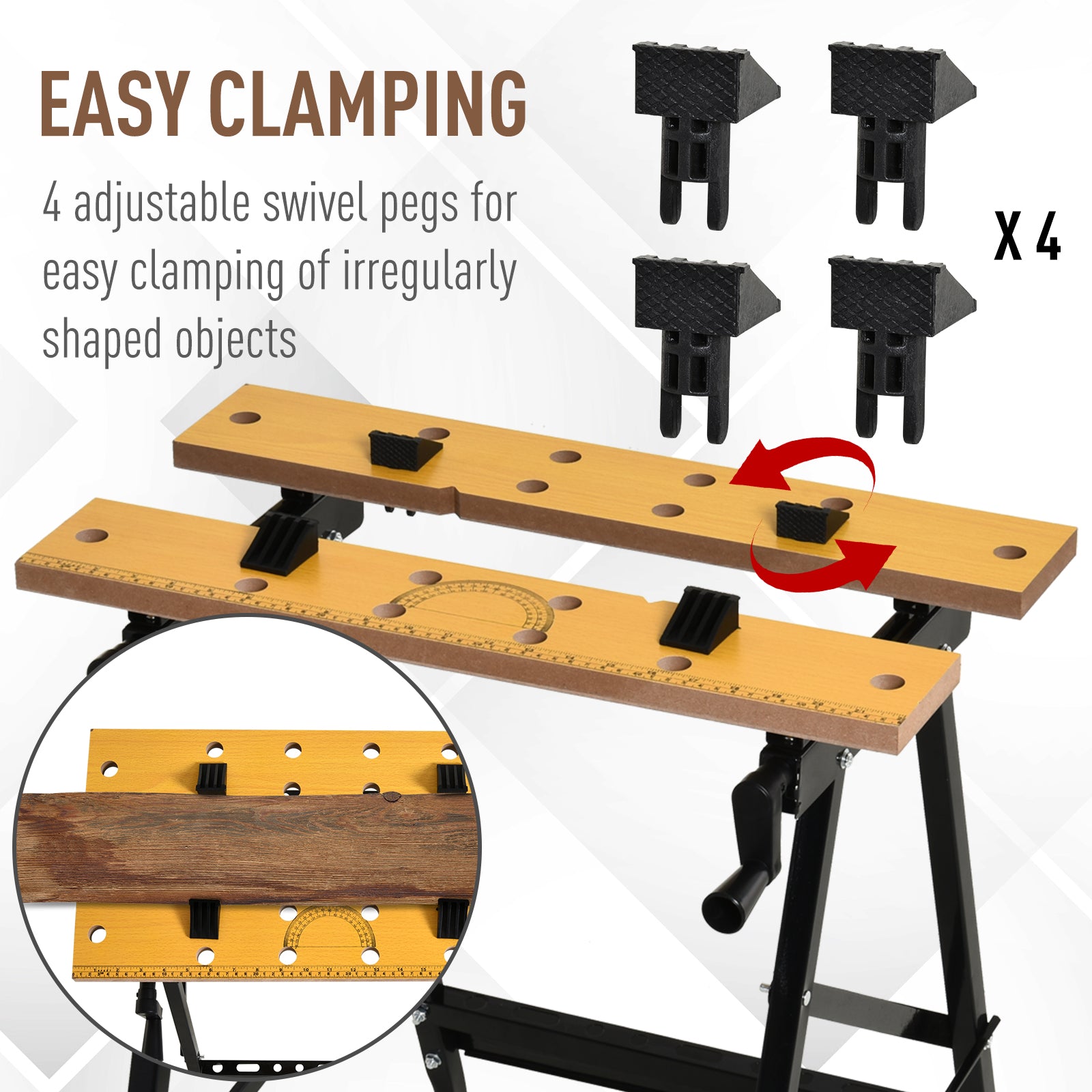 Foldable Work Bench w/ 4 Adjustable Clamps, Carpenter Saw Table, MDF Surface, Steel Frame, Portable Work Bench 100kg/220