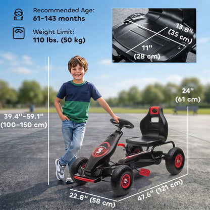 VarietyKart Pedal Go Kart w/ Adjustable Seat, Rubber Wheels Shock Absorb, Red